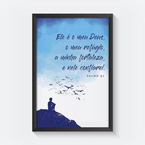 Quadro Decorativo Canvas Religioso Salmos 91 Letra Dourada