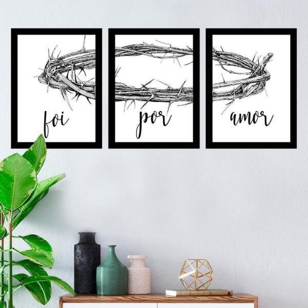 Kit 3 Quadros Decorativos 27x36cm Cada Foi Por Amor Branco - 2