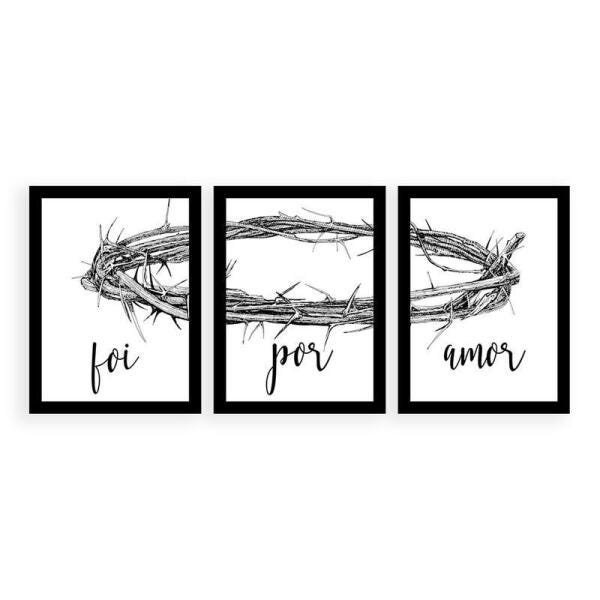 Kit 3 Quadros Decorativos 27x36cm Cada Foi Por Amor Branco - 1