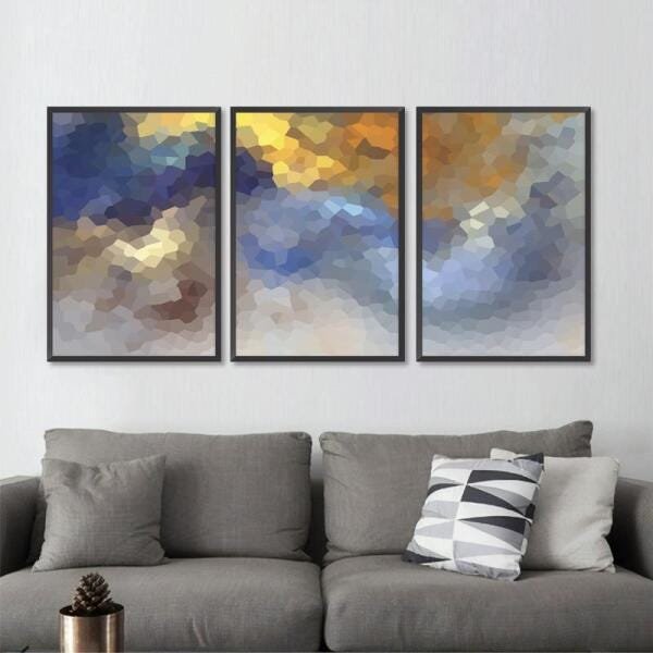 Conjunto Quadro Moderno Abstrato com Moldura Para Sala Hall - 3
