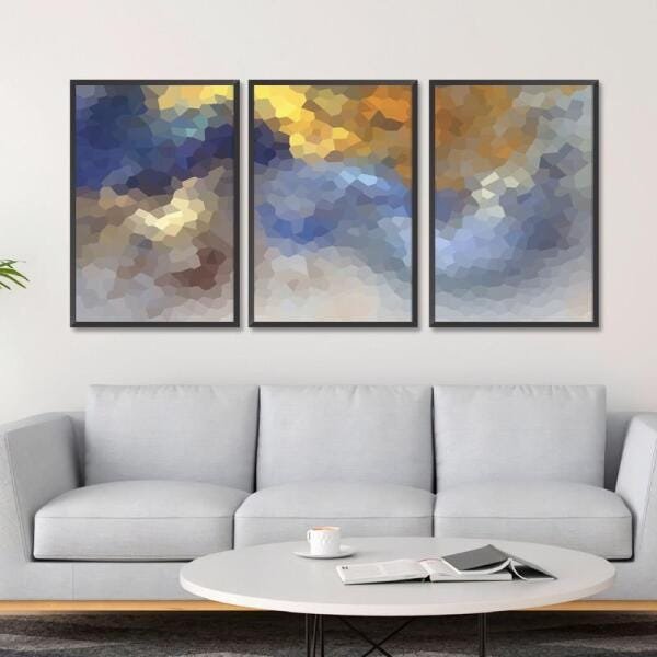 Conjunto Quadro Moderno Abstrato com Moldura Para Sala Hall - 2
