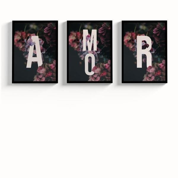 Trio Quadros Decorativos Floral Amor Flores Quarto Sala - 2