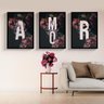 Trio Quadros Decorativos Floral Amor Flores Quarto Sala - 1