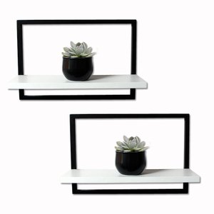 Kit 2 Prateleira Quadro Retangular Horizontal 40x28 com Base Branca