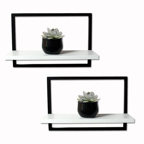 Kit 2 Prateleira Quadro Retangular Horizontal 40x28 com Base Branca