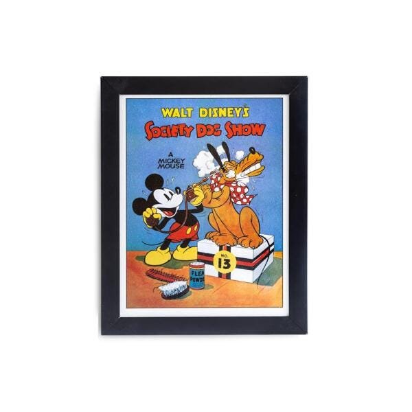 Quadro Mickey Banho Pluto Moldura Preta Wd - 1