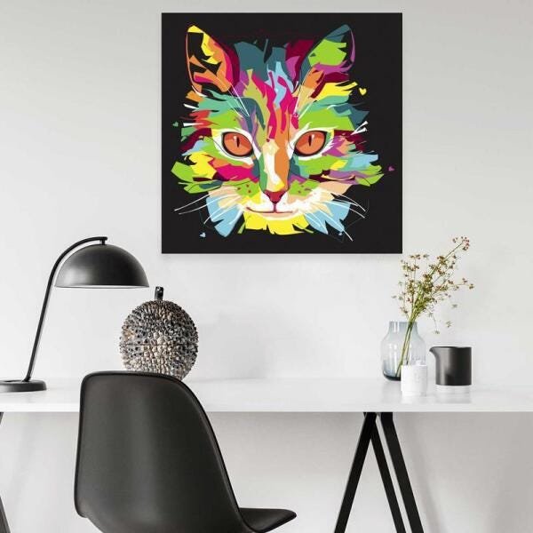 Quadro Decorativo Tela Canvas Gato Abstrato 60X60Cm - 2