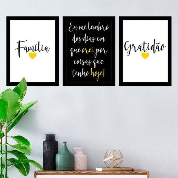 Kit 3 Quadros Decorativos 27X36 Família Oração Gratidão Ama. - 1