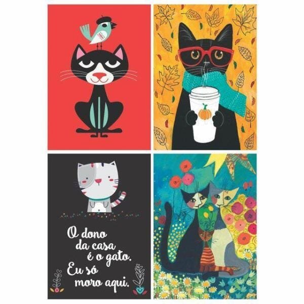 Quadros Gatos Felinos Desenhos Colorido Para Decorar 22X30 - 1