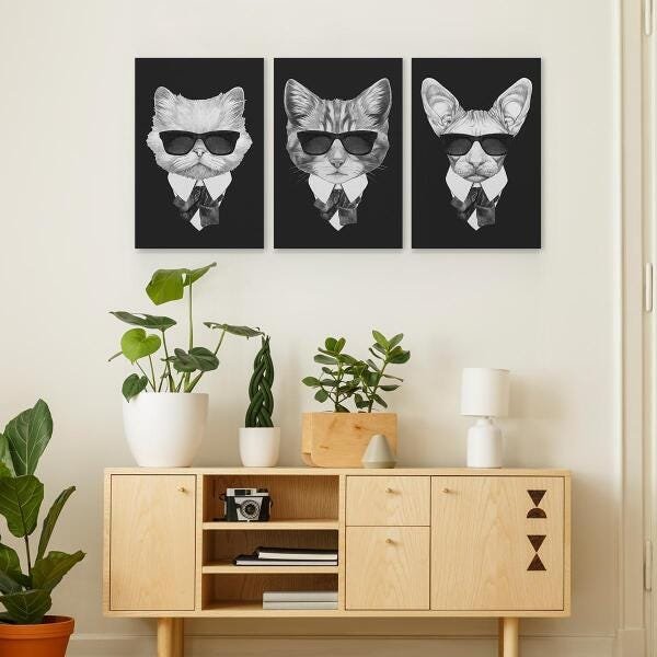 Quadro Gatos Estilo Máfia Decorativo Sala Animais Divertido - 1