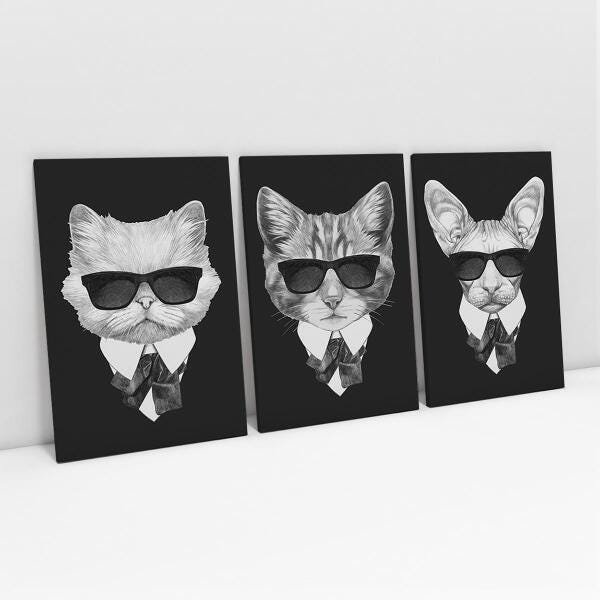 Quadro Gatos Estilo Máfia Decorativo Sala Animais Divertido - 2
