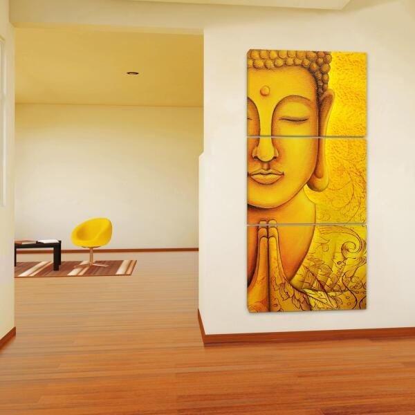Quadro Decorativo 122X60 Sala Quarto Abstrato Buda Amarelo - 4