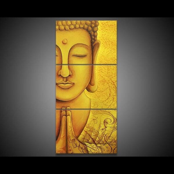 Quadro Decorativo 122X60 Sala Quarto Abstrato Buda Amarelo - 5