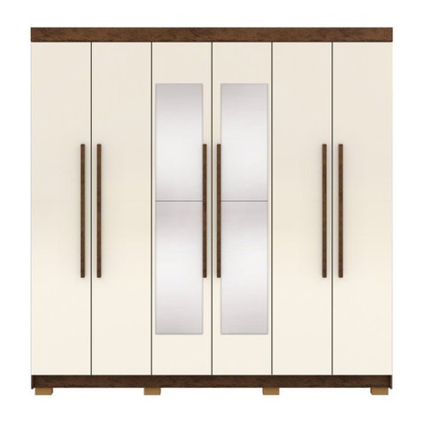 Guarda Roupa Roupeiro Casal Elegance com Espelhos 06 Portas 02 Gavetas Imbuia Champanhe Vila Rica