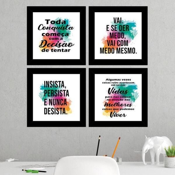 Quadros Decorativos 4 Quadros 19X19Cm Cada Insista Persista - 2