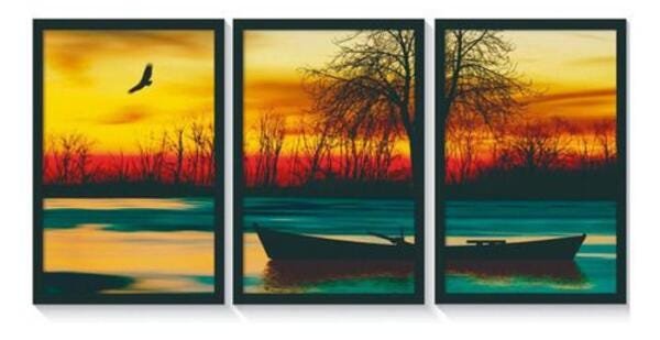 Quadro Decorativo Paisagem Barco Com Moldura - 1