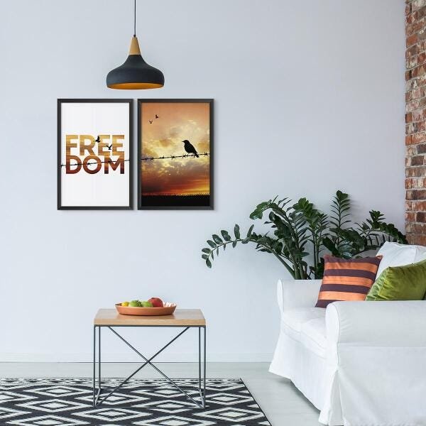 Quadro Frase Freedom Decorativo Moderno Para Sala Moldura - 1