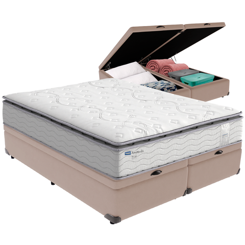 Cama Box Baú e Colchão Amsterdã Molas Ensacadas Queen Probel: Bege