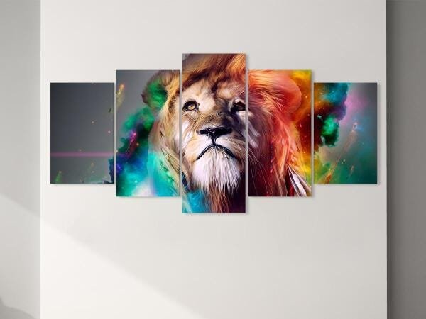 Quadro Decorativo 129X63 Sala Quarto Arte Leão Aquarela - 4