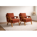 Ver imagem 1 de Kit 2 Poltronas Mona Luxo Madeira Maciça Linho Terracota para Sala de Estar Decorativa Moderna