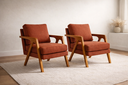 Ver imagem 1 de Kit 2 Poltronas Mona Luxo Madeira Maciça Linho Terracota para Sala de Estar Decorativa Moderna