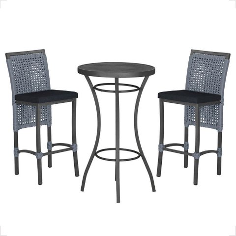 Mesa Bistro e 2 Banquetas Roma Preta Corda Náutica 12 Trama Original