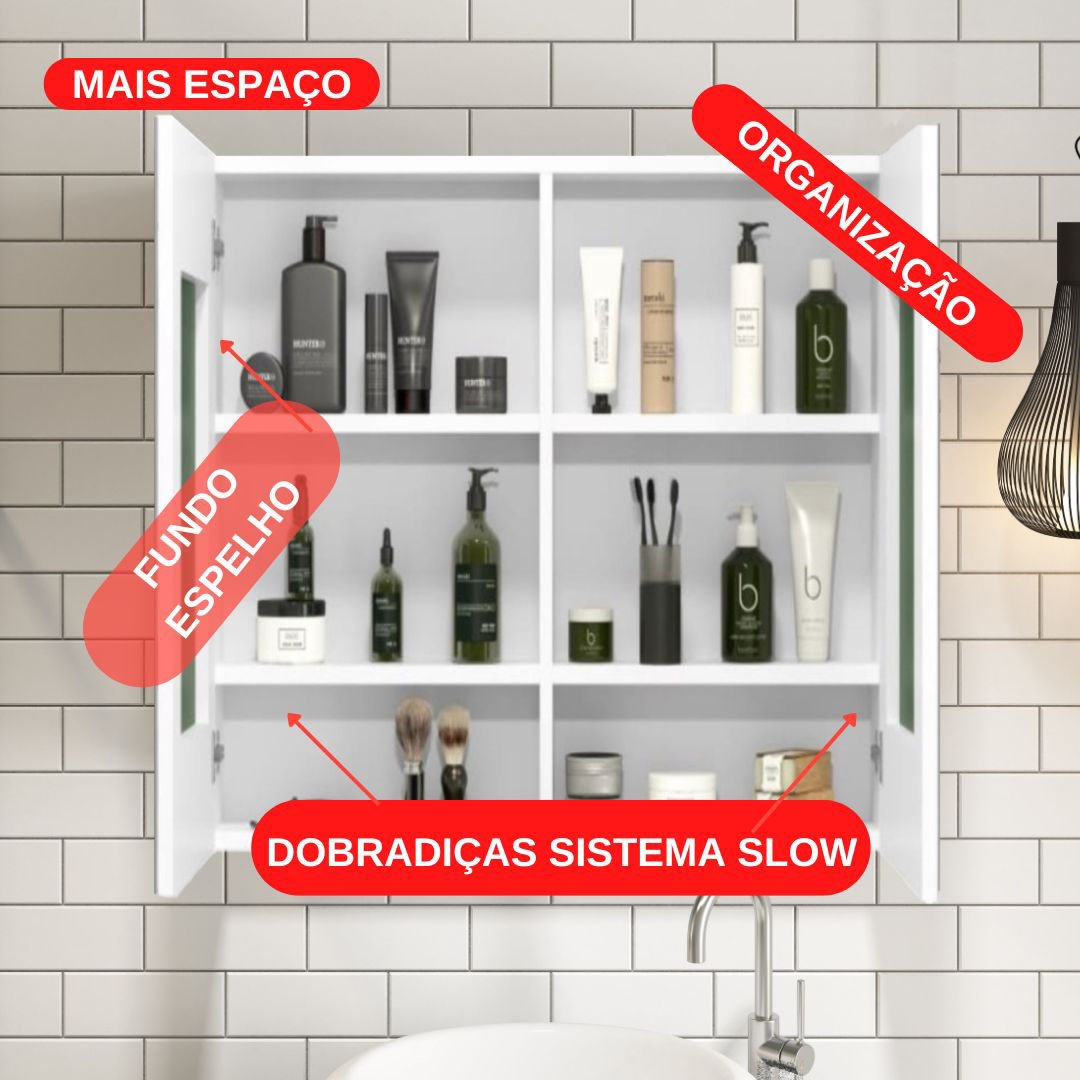 Ver imagem 6 de Espelheira De Parede Para Banheiro Life 60x57x14 Cor: Cinza