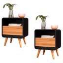 Ver imagem 1 de Kit 2 Mesas de Cabeceira Retrô com Gaveta Channel - Preto com Nature