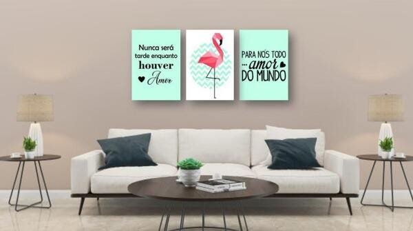 Kit 3 Quadros Decorativos Flamingo 30X40Cm Em Metal - 1