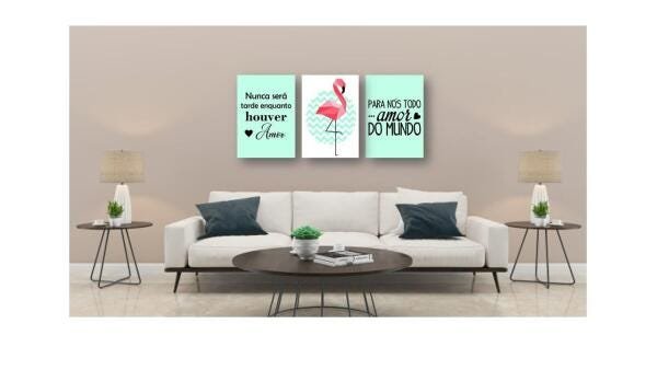 Kit 3 Quadros Decorativos Flamingo 30X40Cm Em Metal - 2