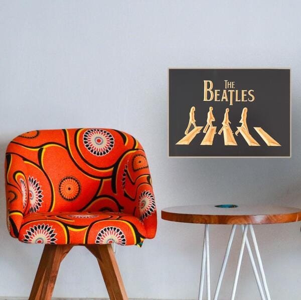 Quadro Beatles Abbey Road Banda- Entalhado Madeira - Moderno - 1