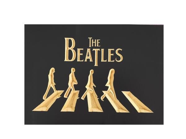 Quadro Beatles Abbey Road Banda- Entalhado Madeira - Moderno - 3