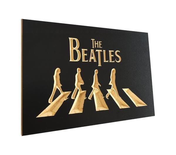 Quadro Beatles Abbey Road Banda- Entalhado Madeira - Moderno - 2