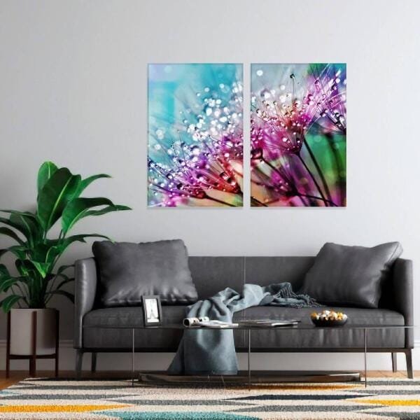 Quadro Flor Dente de Leão Colorida Conjunto 2 Telas - 2