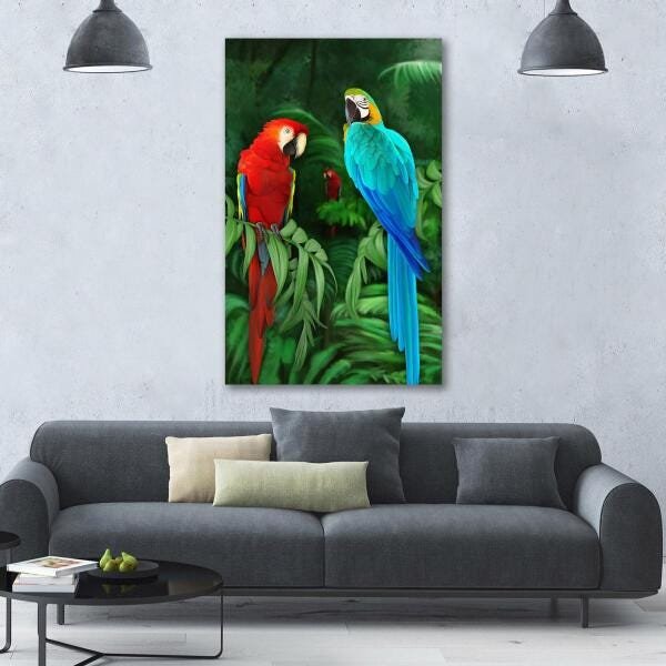 Quadro Decorativo Arara Azul E Vermelha 1 Peça - 1