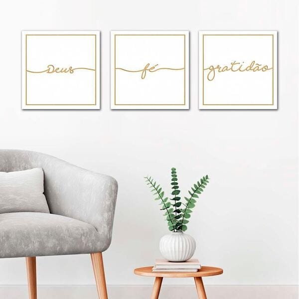 Kit Quadros Decorativos Com Palavras Mdf Deus Fé Gratidão - 1