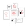 Kit 7 Quadros Decorativos Frases Batom Rosa - 1