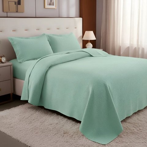 Colcha Bordada Barcelona 300 Fio Algodão Luxo Casal Queen Size:verde