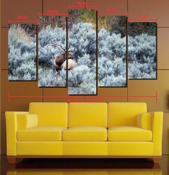 Quadro Decorativo Paisagem Cervo 5 Peças Para Sala M8 - 3