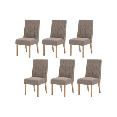 Kit 6 Cadeiras Sala Jantar Eloá 6 Un Nature/suede Light Marrom Amêndoa - Henn