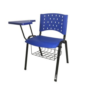 Cadeira Universitária Plástica Azul com Porta Livros 10 Unidades Prancheta Plástica - Ultra Móveis