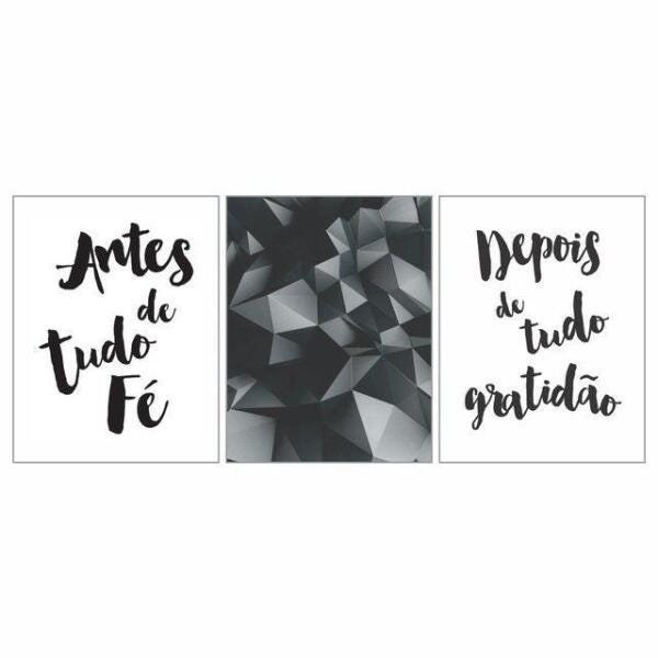 Quadro Fé e Gratidao Poligonal perto e branco decorativo 30x40 - 1