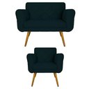 Ver imagem 1 de Kit Namoradeira e 1 Poltrona Estofada Para Sala de Tv Isabella Suede Azul Marinho - LM DECOR