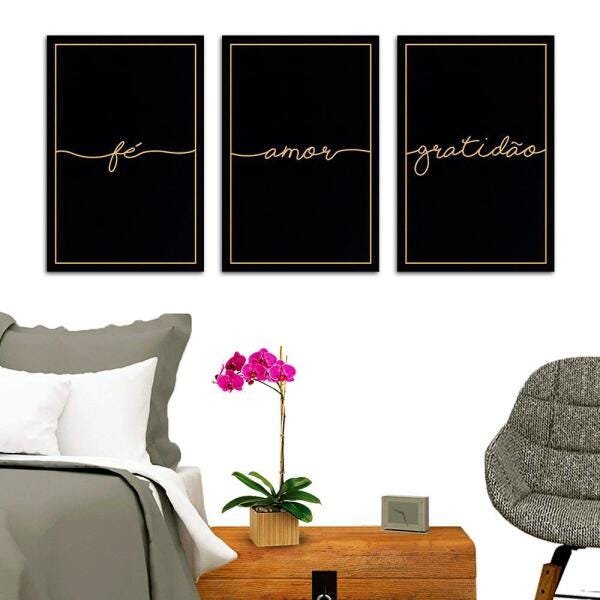 Kit Quadro Decorativo Quarto Casal Lindos Fé Amor Gratidão - 1