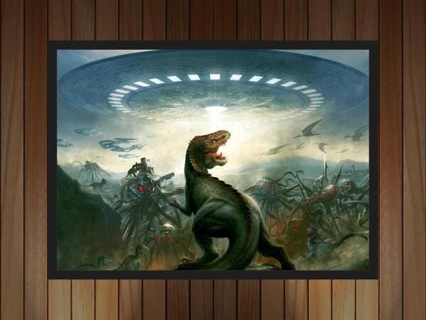 Quadro Decorativo Dinossauro Disco Voador Com Moldura G02 - 3