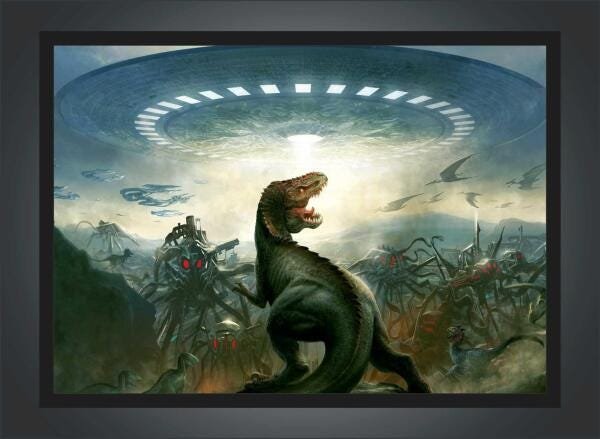 Quadro Decorativo Dinossauro Disco Voador Com Moldura G02 - 2