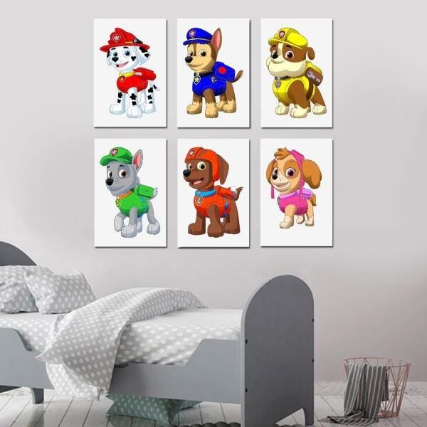 Kit 6 Quadros Decorativos Desenho Infatil Patrulha Canina - 1