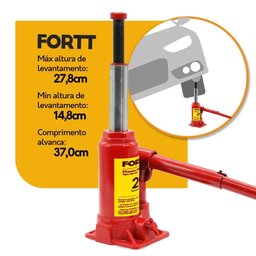 Macaco Hidráulico Tipo Garrafa 2 Ton Fortt Vermelho - Mhg001-2ton - 4