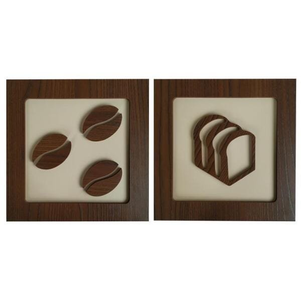 Kit 2 Quadros Decorativos Grão Torradas Marrom Em Relevo - 1
