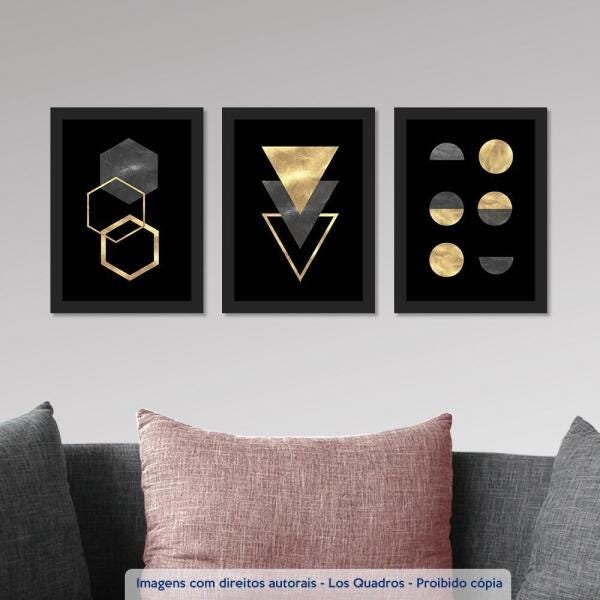 Kit 3 Quadros Decorativos Abstrato Gold Moderno - 2